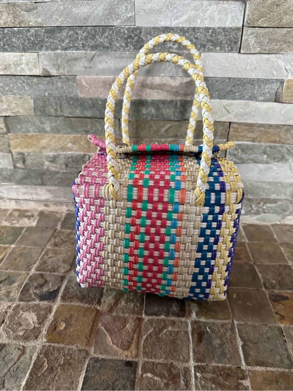 Mini Handwoven Multicolor Straw Tote Bag